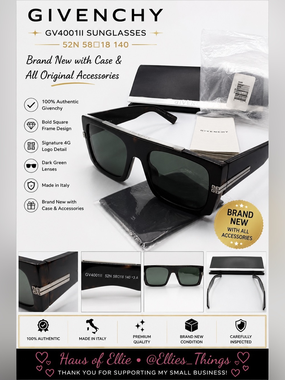 Givenchy GV40011I Shield Sunglasses Black Havana Green Lens NWT